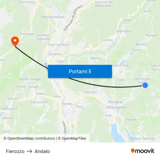 Fierozzo to Andalo map