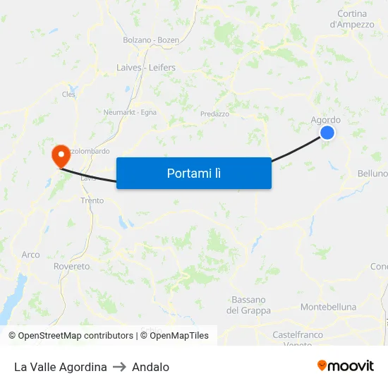 La Valle Agordina to Andalo map