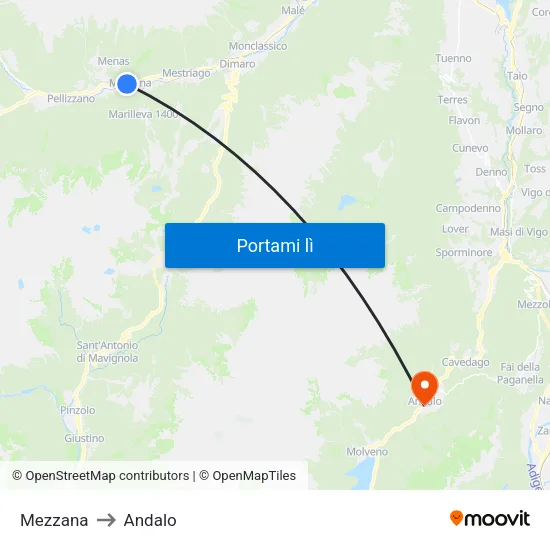 Mezzana to Andalo map