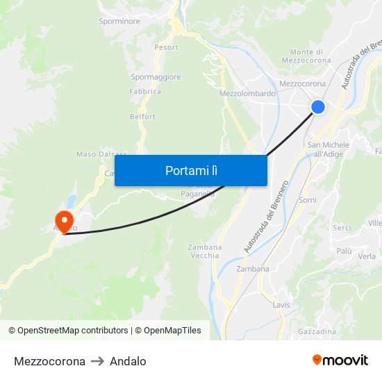 Mezzocorona to Andalo map