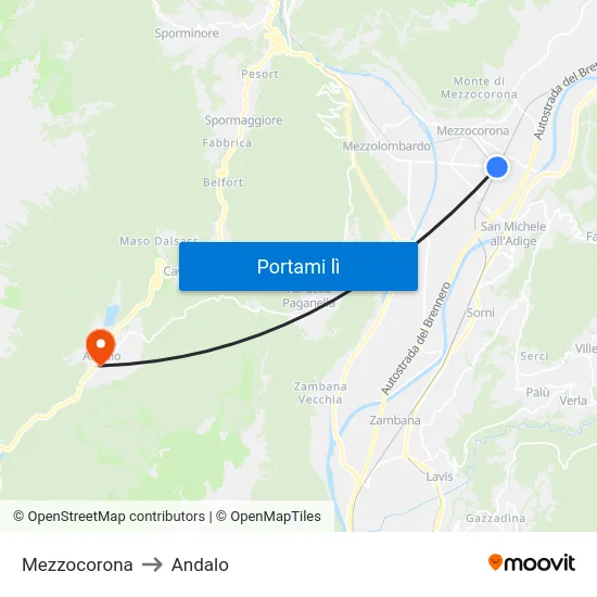 Mezzocorona to Andalo map