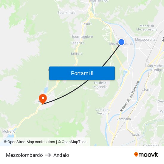 Mezzolombardo to Andalo map