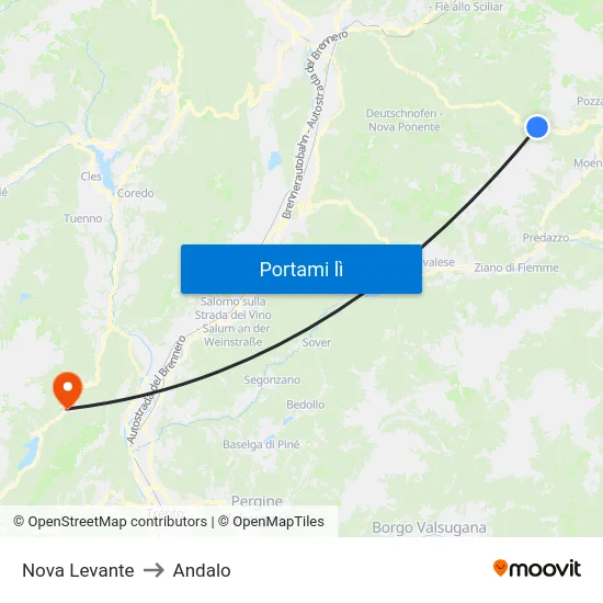 Nova Levante to Andalo map