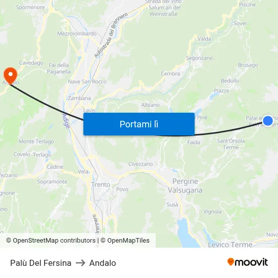Palù Del Fersina to Andalo map