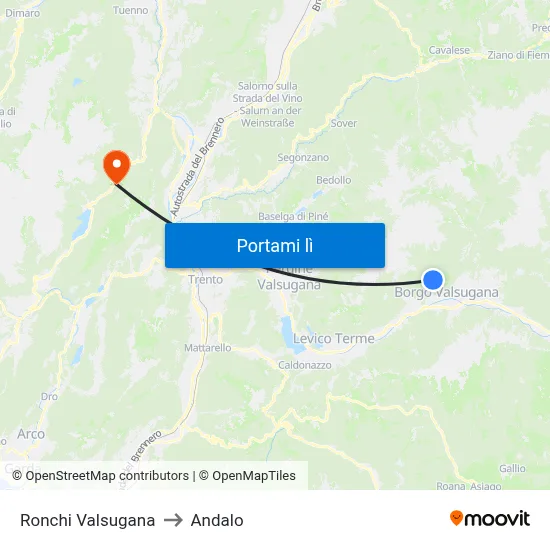 Ronchi Valsugana to Andalo map