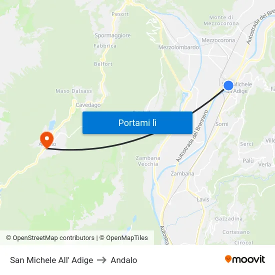 San Michele All' Adige to Andalo map