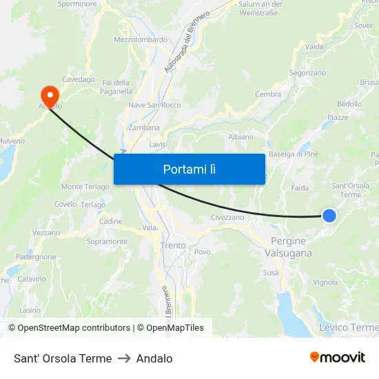 Sant' Orsola Terme to Andalo map