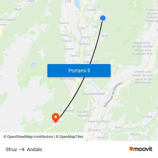 Sfruz to Andalo map