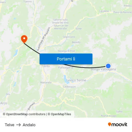 Telve to Andalo map