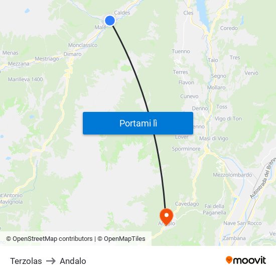 Terzolas to Andalo map