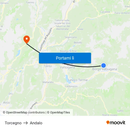 Torcegno to Andalo map