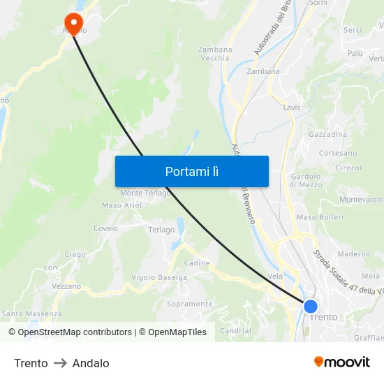Trento to Andalo map