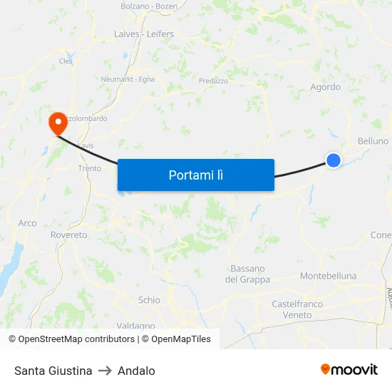 Santa Giustina to Andalo map