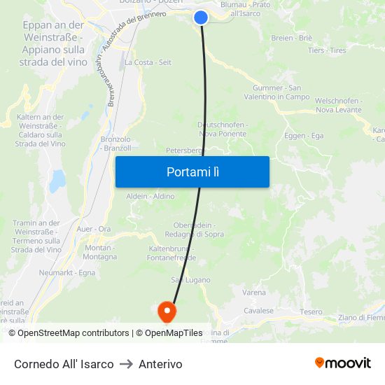 Cornedo All' Isarco to Anterivo map