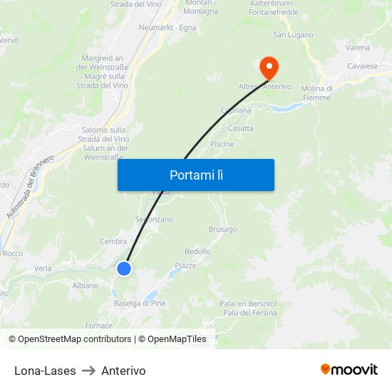 Lona-Lases to Anterivo map