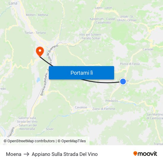 Moena to Appiano Sulla Strada Del Vino map