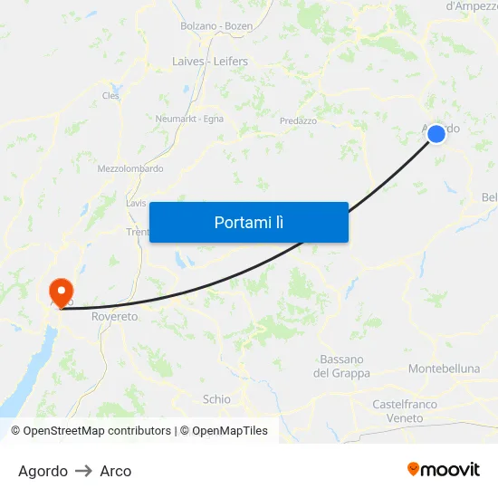 Agordo to Arco map