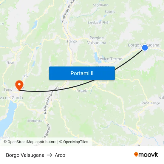 Borgo Valsugana to Arco map