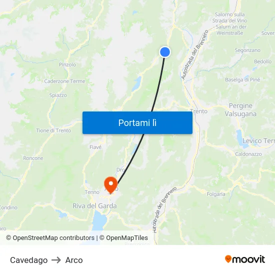 Cavedago to Arco map