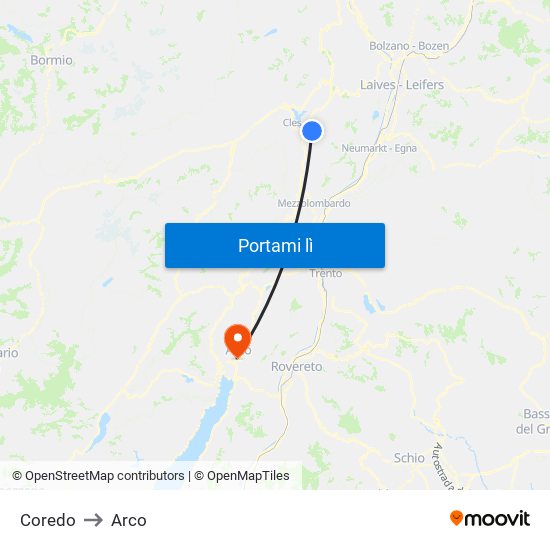 Coredo to Arco map