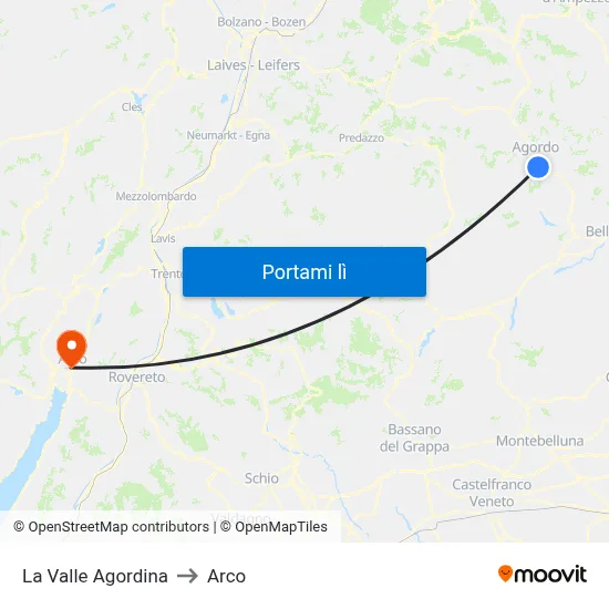 La Valle Agordina to Arco map