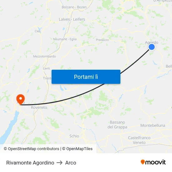 Rivamonte Agordino to Arco map