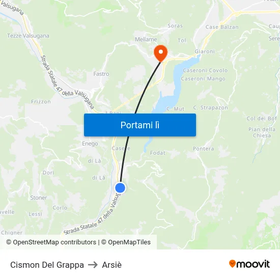 Cismon Del Grappa to Arsiè map