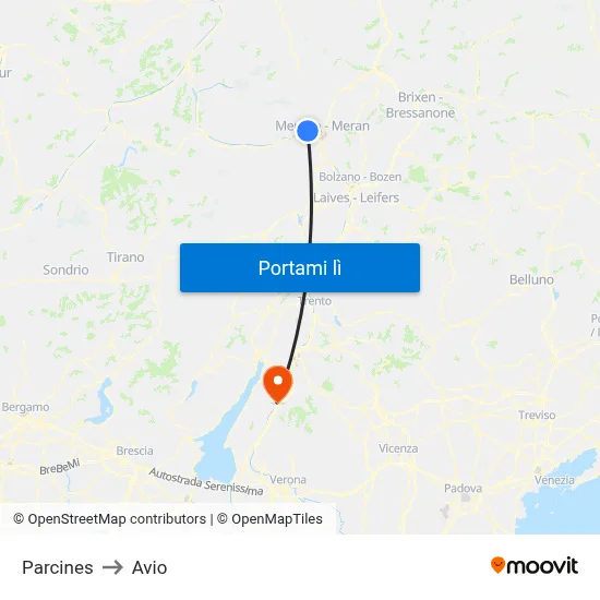 Parcines to Avio map