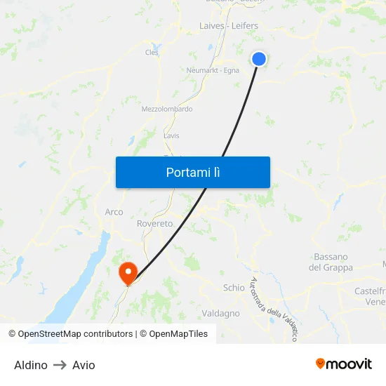 Aldino to Avio map