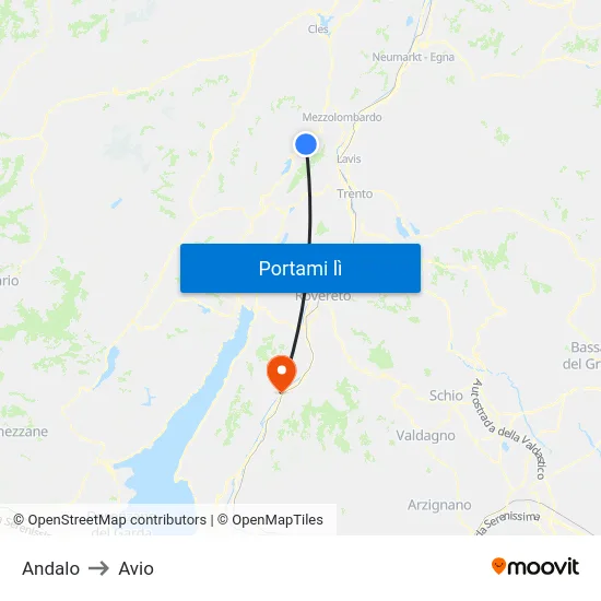 Andalo to Avio map