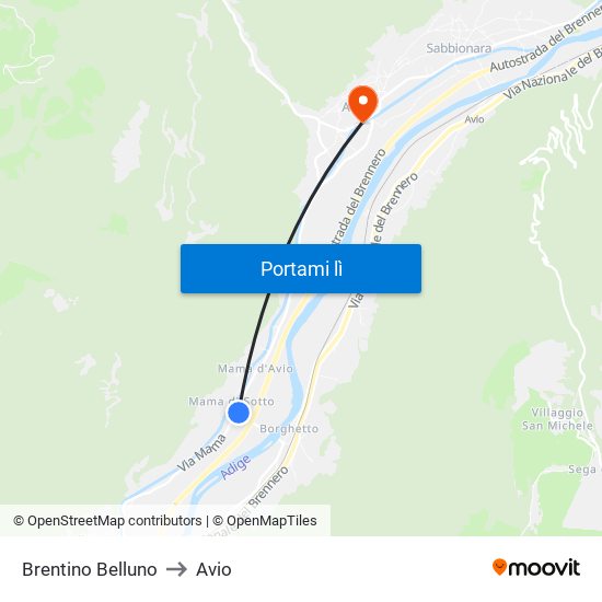 Brentino Belluno to Avio map