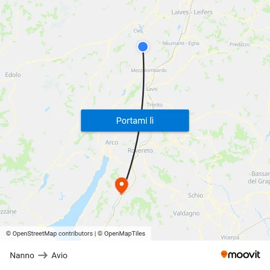 Nanno to Avio map