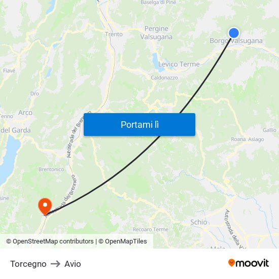 Torcegno to Avio map