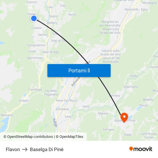 Flavon to Baselga Di Pinè map