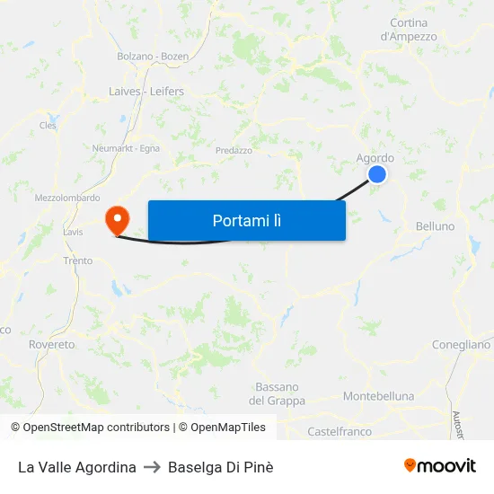 La Valle Agordina to Baselga Di Pinè map