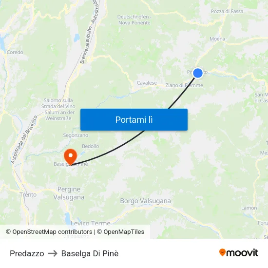 Predazzo to Baselga Di Pinè map