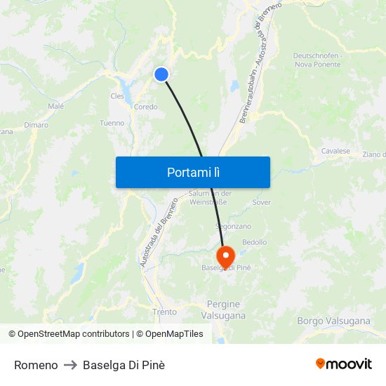 Romeno to Baselga Di Pinè map