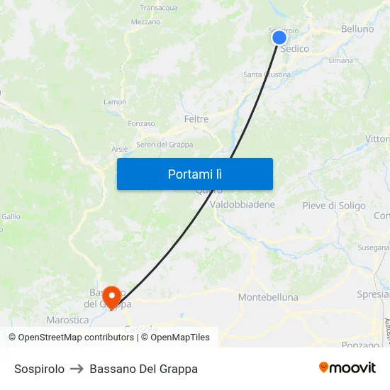 Sospirolo to Bassano Del Grappa map