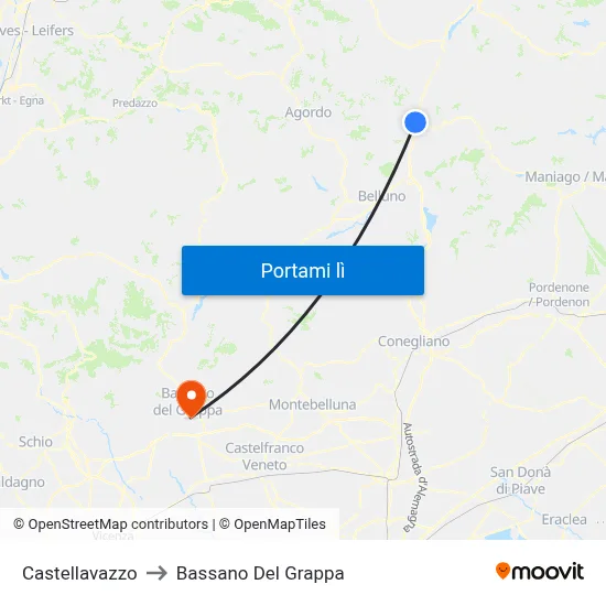 Castellavazzo to Bassano Del Grappa map
