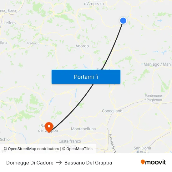 Domegge Di Cadore to Bassano Del Grappa map