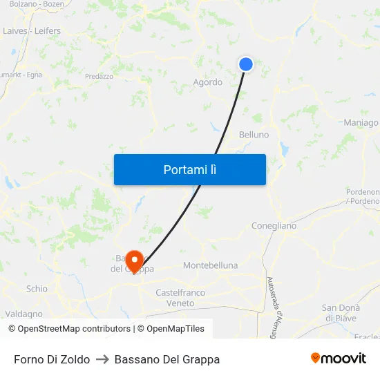 Forno Di Zoldo to Bassano Del Grappa map