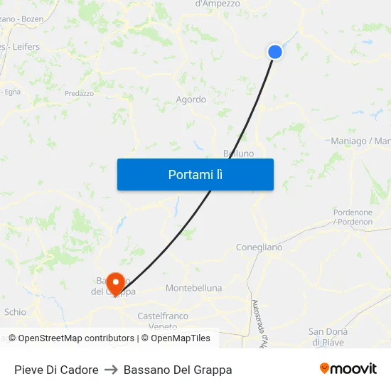 Pieve Di Cadore to Bassano Del Grappa map