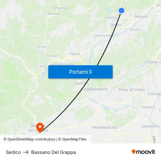 Sedico to Bassano Del Grappa map
