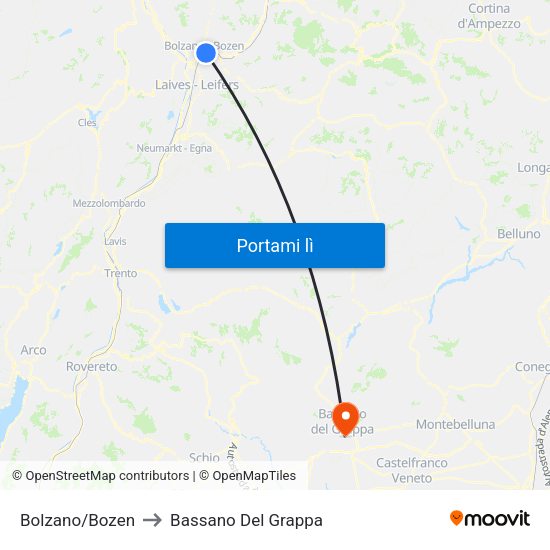 Bolzano/Bozen to Bassano Del Grappa map