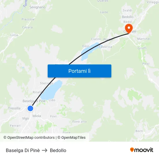 Baselga Di Pinè to Bedollo map