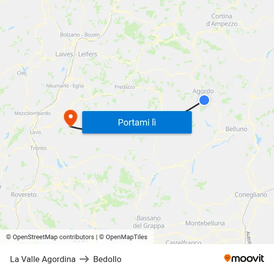 La Valle Agordina to Bedollo map