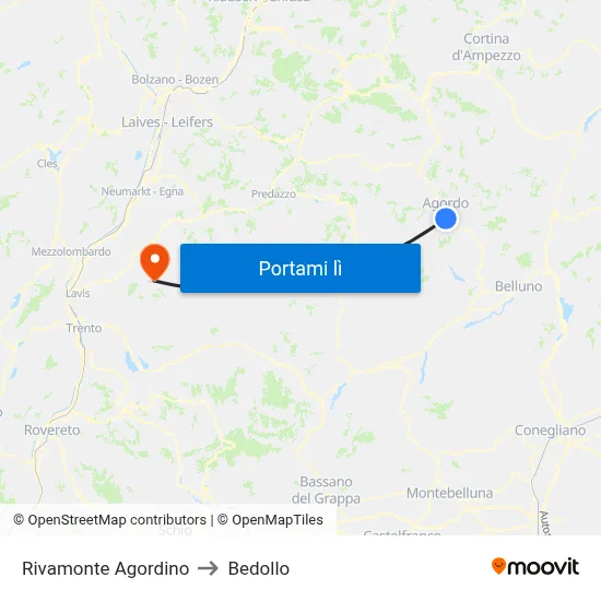 Rivamonte Agordino to Bedollo map