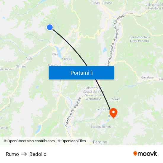 Rumo to Bedollo map