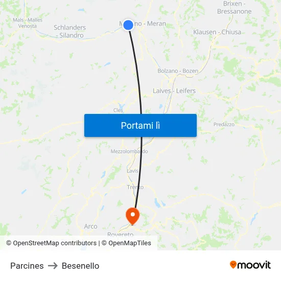 Parcines to Besenello map
