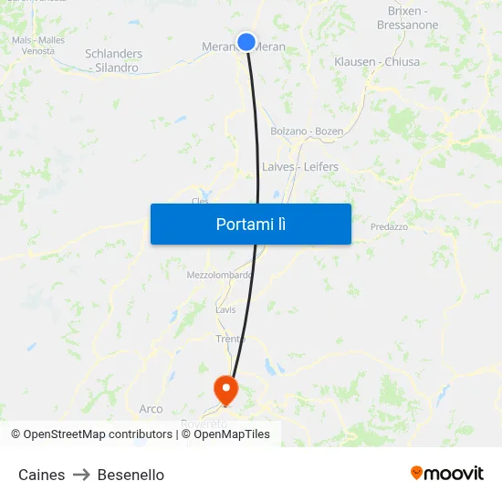 Caines to Besenello map